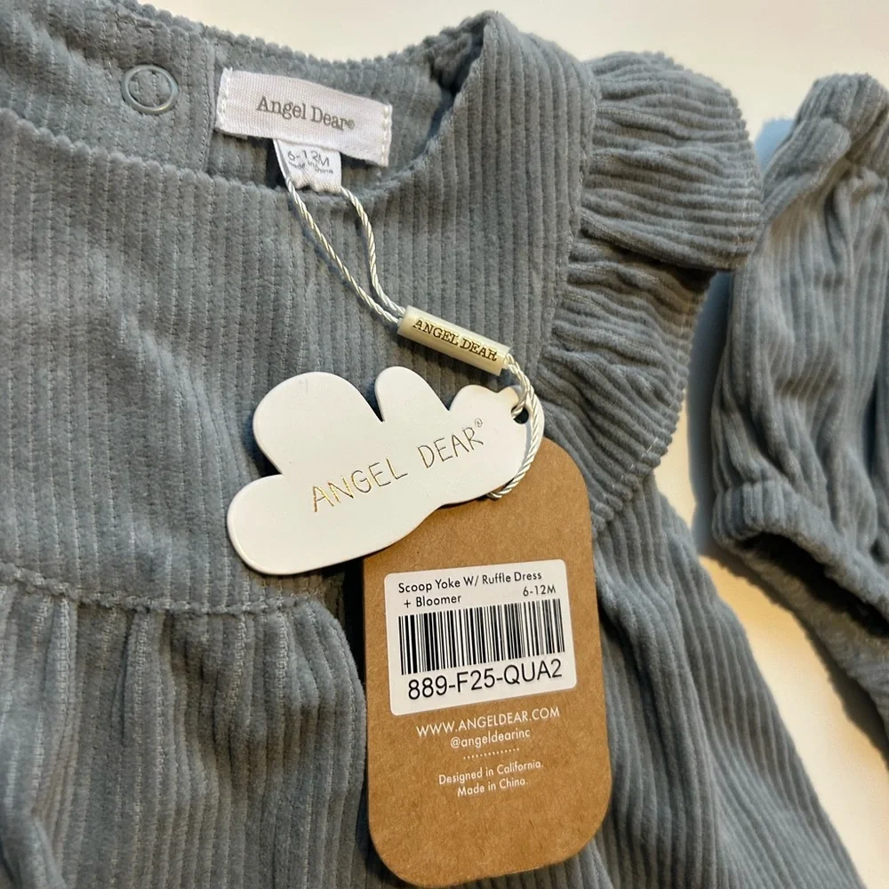Angel Dear Gray Corduroy Dress with Matching Bloomers